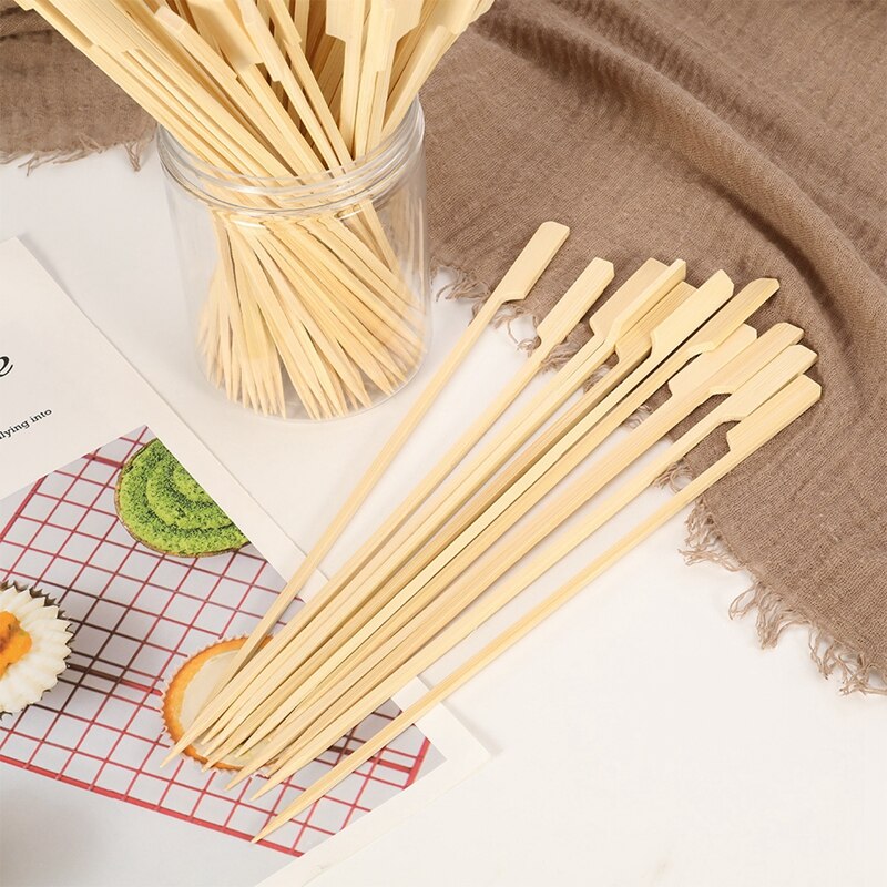 100Pcs BBQ Wooden Bamboo Paddle Skewers Disposable Cocktail Party Sticks Supplies Barbecue Kitchen Accessories