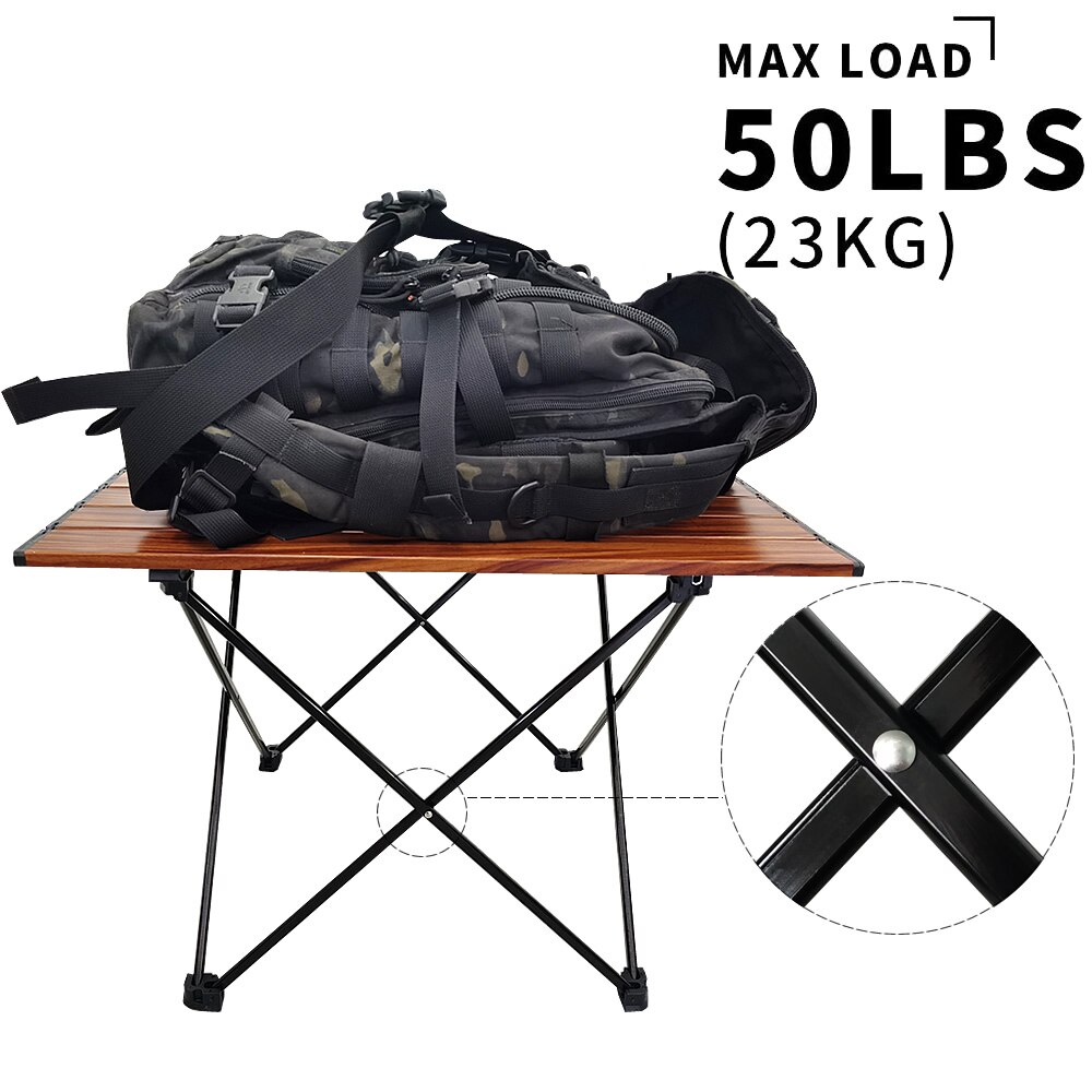 Portable Camping Foldable Tables with Brown Wood Grain : Hard-Topped Folding Table in a Bag for Picnic, Camp, Beach, Backpack