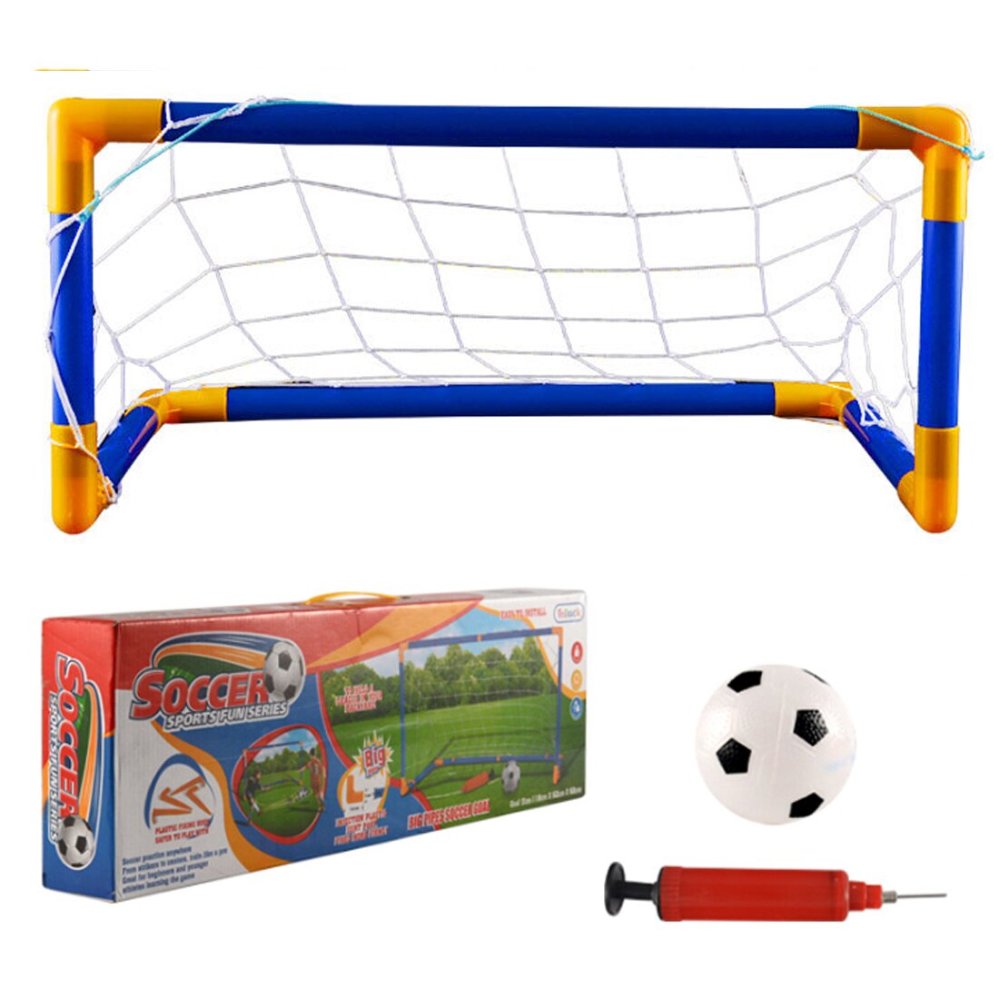 118cm Large Size Portable Folding Children Football Net Door Sports Toys Set Football Gate Soccer Inflator: 63CM