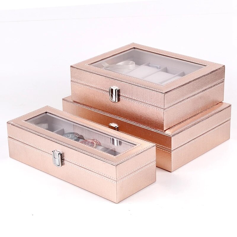 Caja de almacenamiento de relojes de pulsera para mujer, estuche especial de cuero PU rosa, para guardar joyas