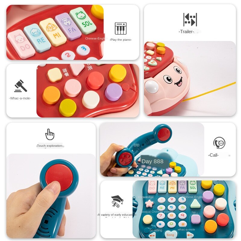 Telefoon Vaste Auto Muziek Met Led Speelgoed Puzzel Vroege Educatief Drag Pull Chrismtas Baby Rammelaars Piano Voor Baby