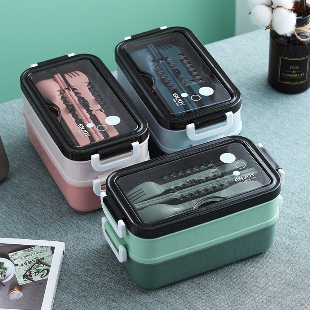 Stainless Steel Lunch Box Bento Boxes Tableware For School Kids Office Worker Double Layers Microwave Heating Lunch Container