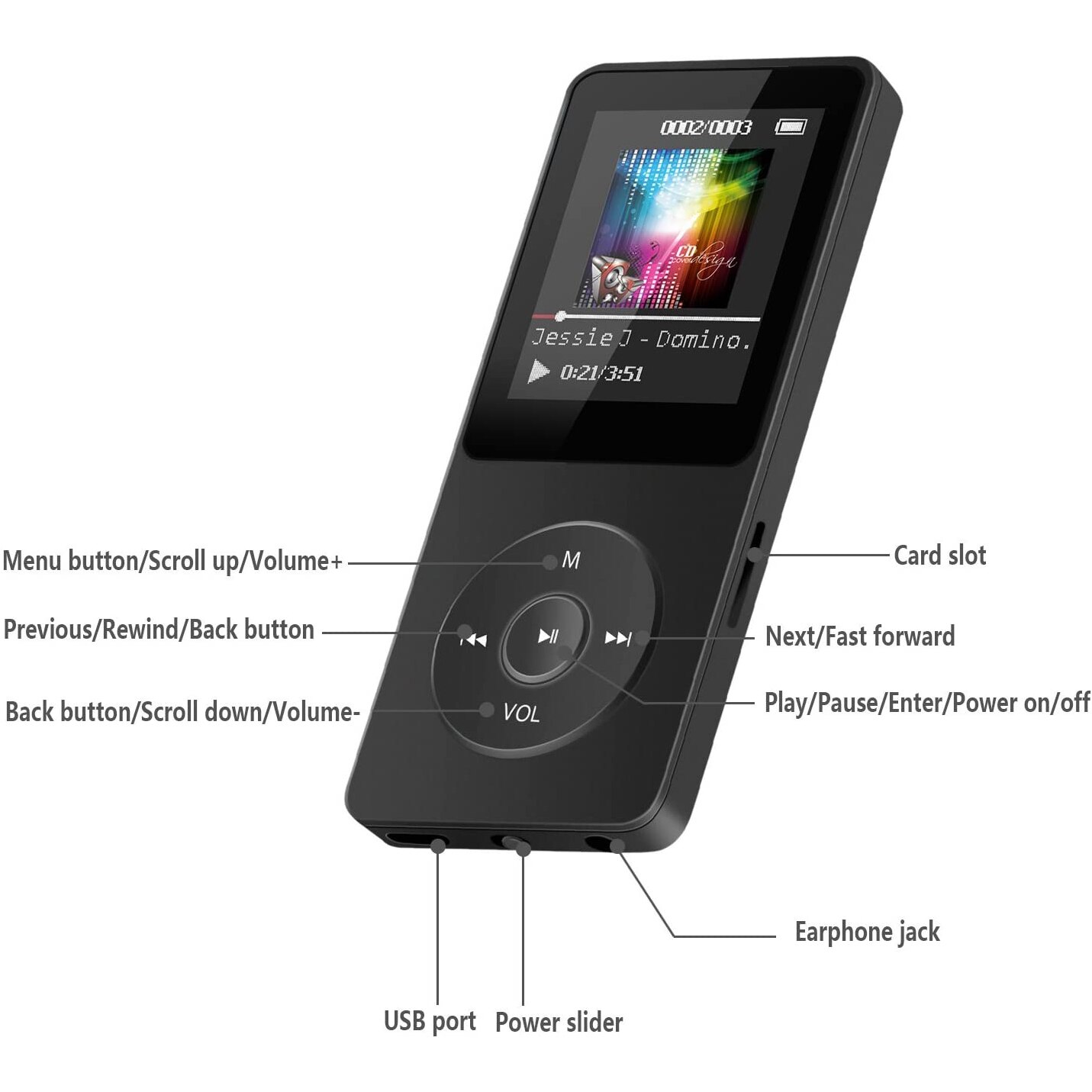 Reproductor de MP3 con altavoz, Mini Walkman portátil de Metal HiFi con radio FM y grabación de fiio, 8GB, 16GB