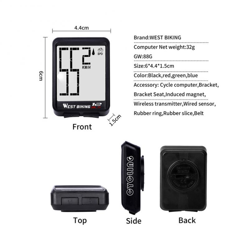 Bike Speedometer Wireless Large Character Code Table Large Screen English Waterproof Luminous Sports Sensors MTB Speed Meter