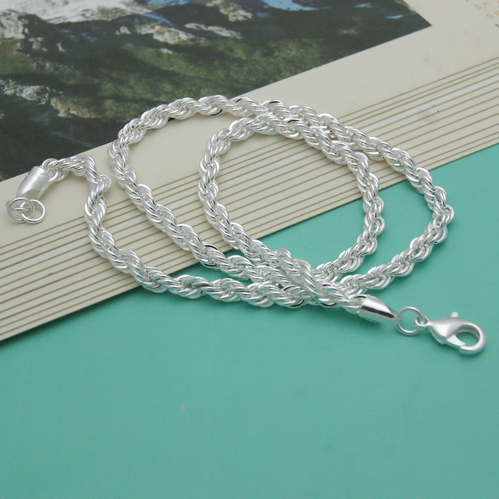 Herren-halskette mit anhänger aus sterlingsilber im retro-stil, 100% 925 zoll 5 mm ca. 20-24 cm) lange, gedrehte kette, massives silber, herrenschmuck