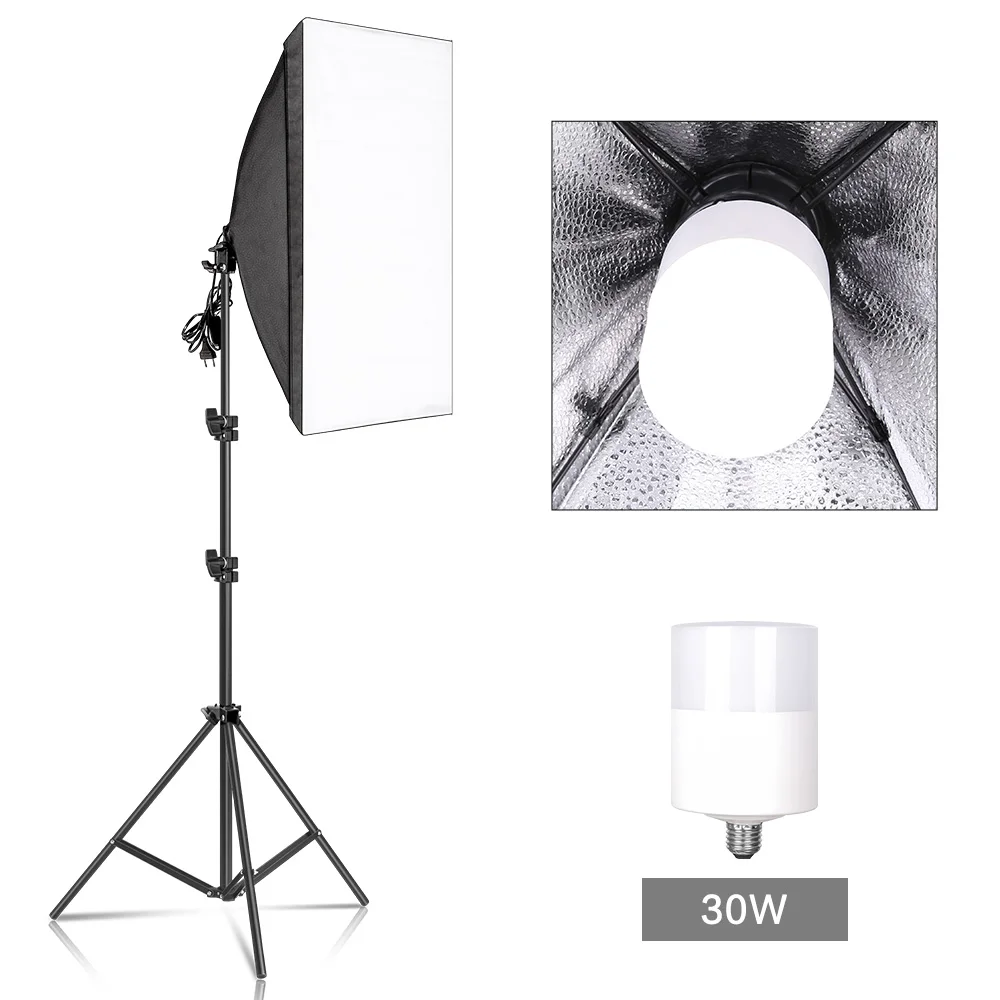 Kit di illuminazione Softbox per fotografia professionale 50x70CM Sistema di illuminazione continua Soft Box Attrezzatura per studio fotografico per principianti: Grigio scuro