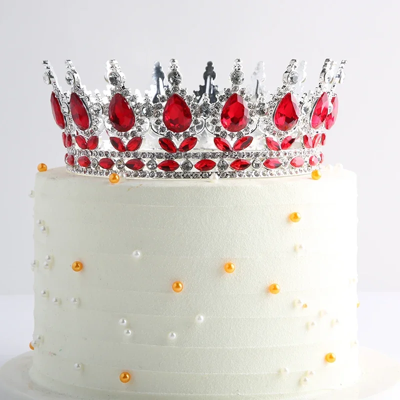 Corona de cristal para pastel de de cumpleaños de Gril, decoraciones para pastel, rojo, rosa, plateado, dorado