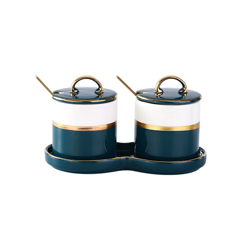 Japansk luksus keramikk krydder krukke sett salt / pepper / sukker lagring krukke ensfarget hjem kjøkken krydder verktøy: Et --2- delt sett