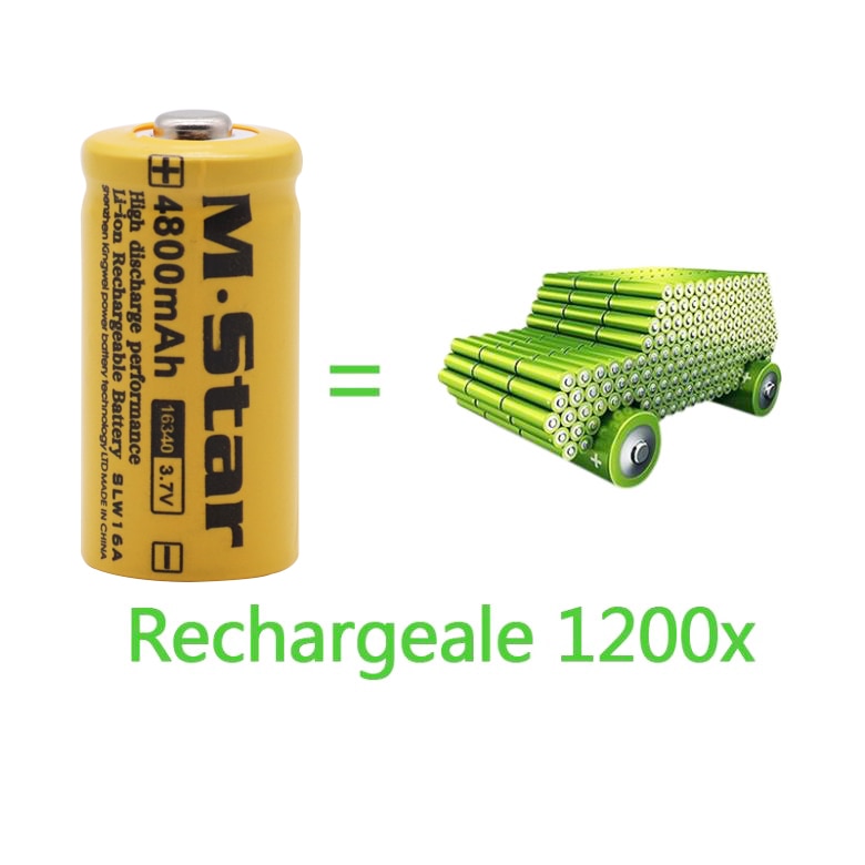 High capacity 4800mAh Rechargeable 3.7V Li-ion 16340 Batteries CR123A Battery For LED Flashlight For 16340 CR123A Battery