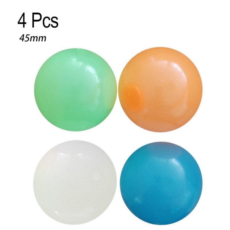 Stick Wall Ball Catch Throw Glow In The Dark Toys for Children Mini Luminous Stick Juggle Jump Wall Ball Games Sticky Squash: 4pcs 4color 4.5cm