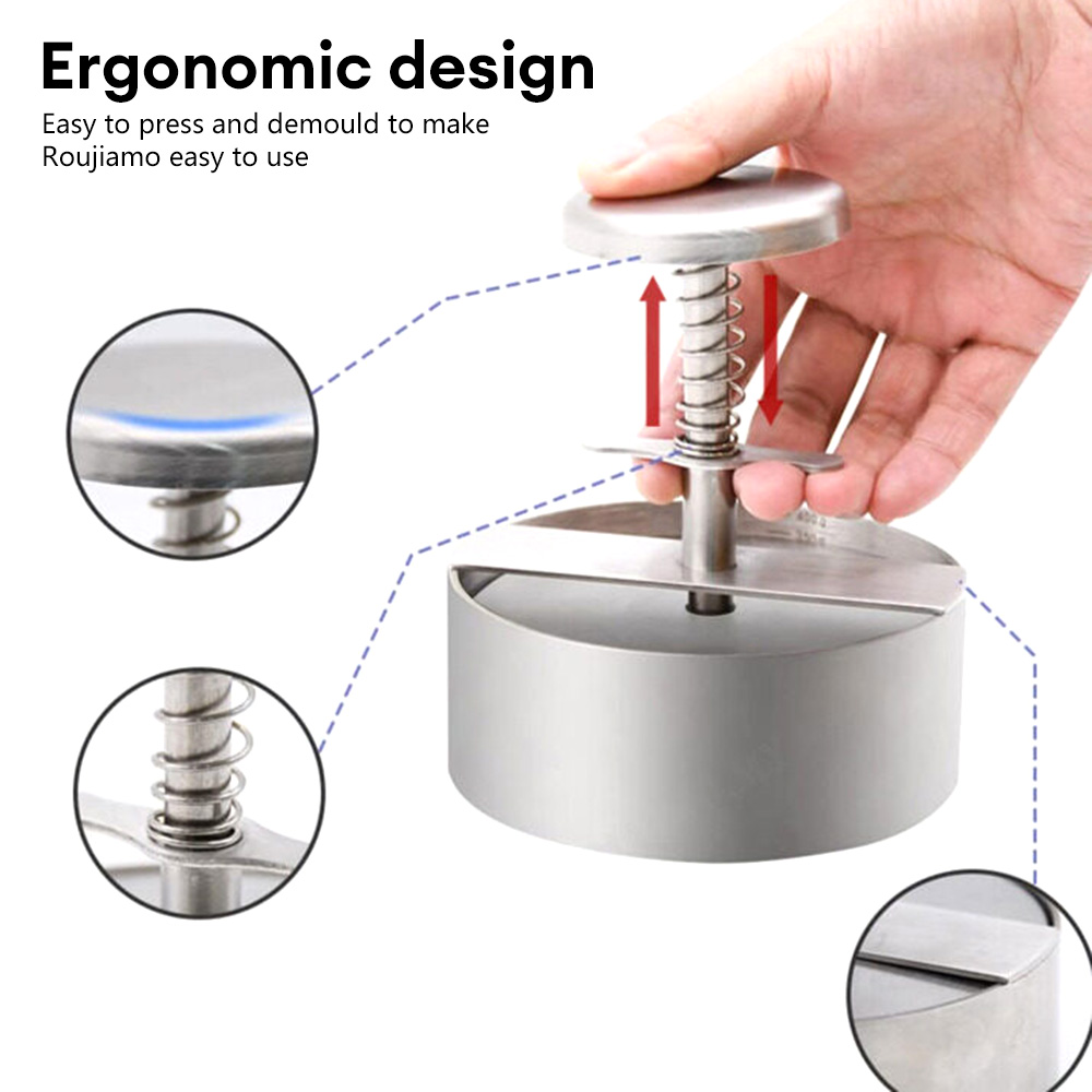 Stainless Steel Hamburger Patty Maker Manual Burger Press Mold Non-Stick Meat Pie Maker Adjustable Rice Pork Beef Ball Mold
