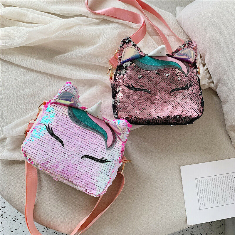 Brand Eenhoorn Handtassen voor Meisjes Reizen Vrouwen Cartoon Printing Schoudertassen Pailletten lederen Luxe Crossbody tas