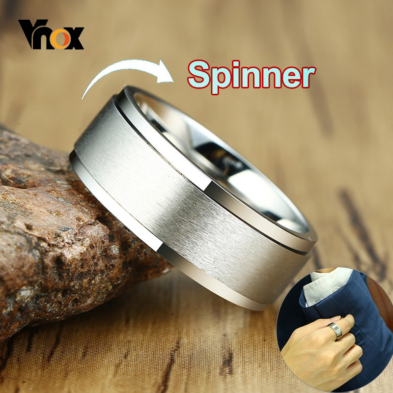 Vnox- Bague Spinner 6/8mm pour Homme, Accessoire Anti-Stress, Alliance Classique en Acier Inoxydable, Bijoux de Sport Rune Viking Décontractés