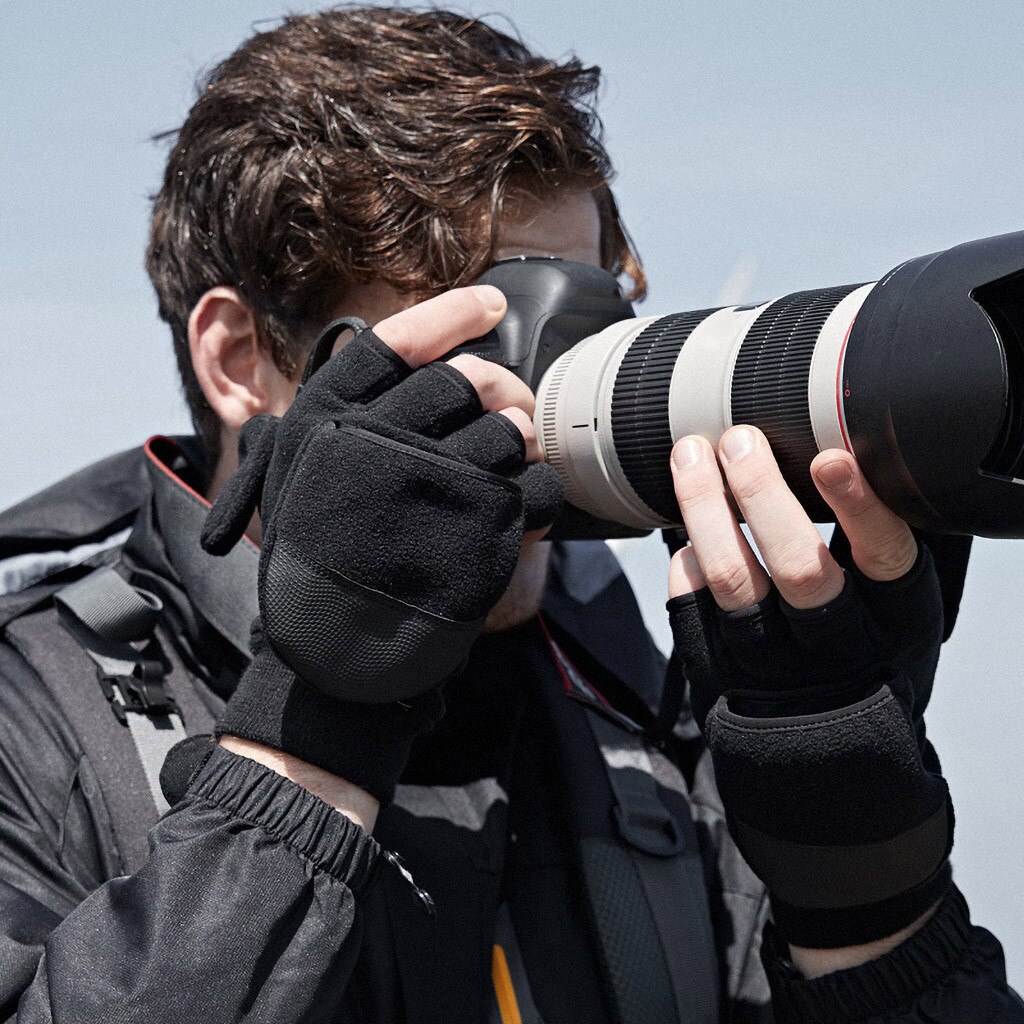 Gants de photographie pour plein air, housse rabattable noire, pour randonnée, pêche, pour appareil photo, pour écran tactile d'hiver, demi-doigt #30