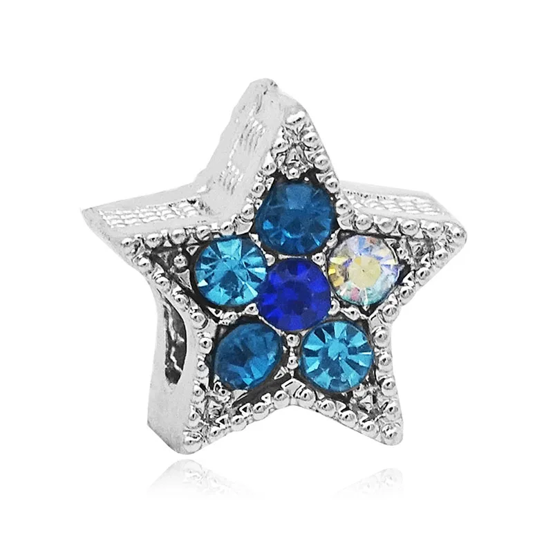 Abalorio de estrella de corazón para mujer, Pulsera Original, joyería de , azul, Océano, Tortuga, pulpo, serie,: Azul marino