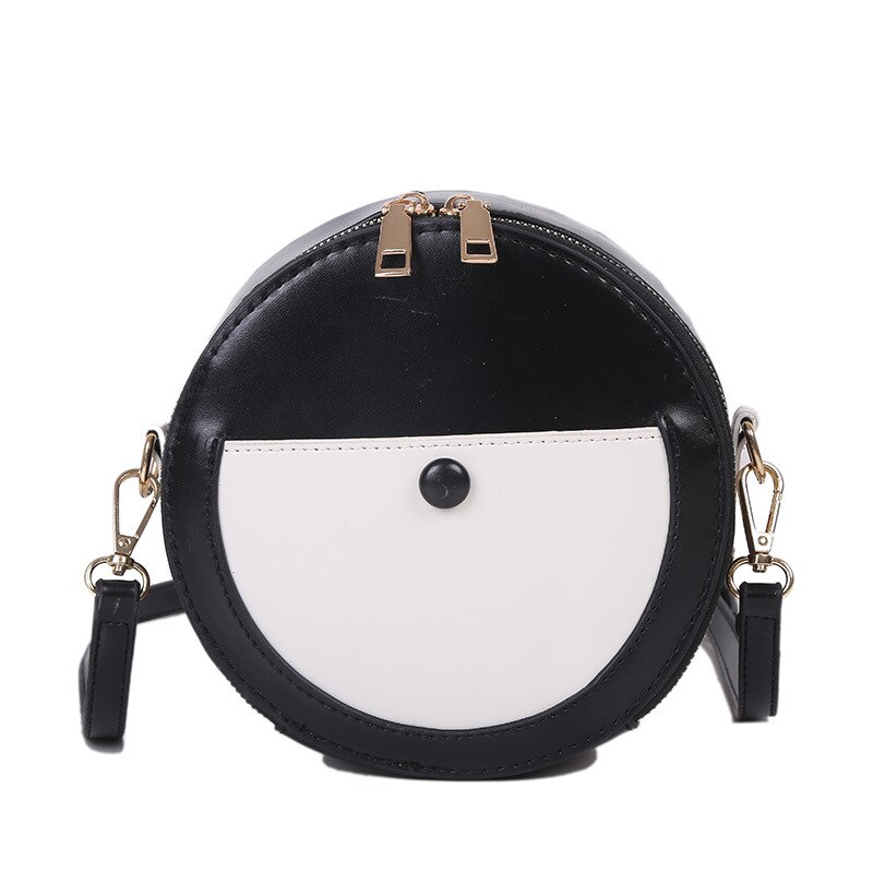 Small Round Shoulder Bag - PU Leather - Single Strap - Zipper Closure - Casual Tote