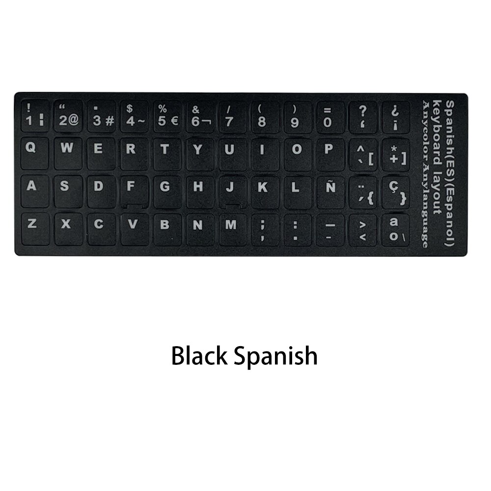 Russian French English Arabic Spanish Portuguese Hebrew Keyboard Stickers Letter Alphabet Layout Sticker For Laptop Desktop PC: Black Spain