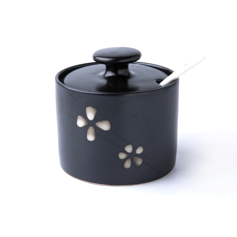 Household with lid spoon Japanese ceramic storage tank kitchen seasoning candy biscuit coffee bean storage tank: C