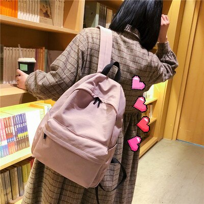 Solid Canvas Backpack For Teenagers Women Casual Large Capacity School Bag Simple College Wind Travel Backpack Mochila: Pink