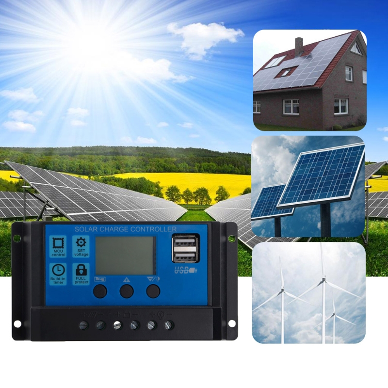 Pwm 10/20/30a dubbel usb solpanel batteriregulator laddregulator 12/24v lcd