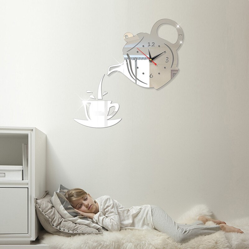 Teapot 3D Wall Clock Decorative Kitchen Wall Clocks Home Decor Clock Home Decoration Clocks
