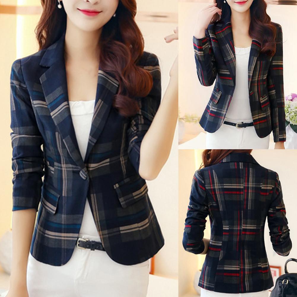 Office Women Plaid Print Jacket Suit Slim Business Jacket Ladies Talever Autumn Blazer Jackets Office Work Suit