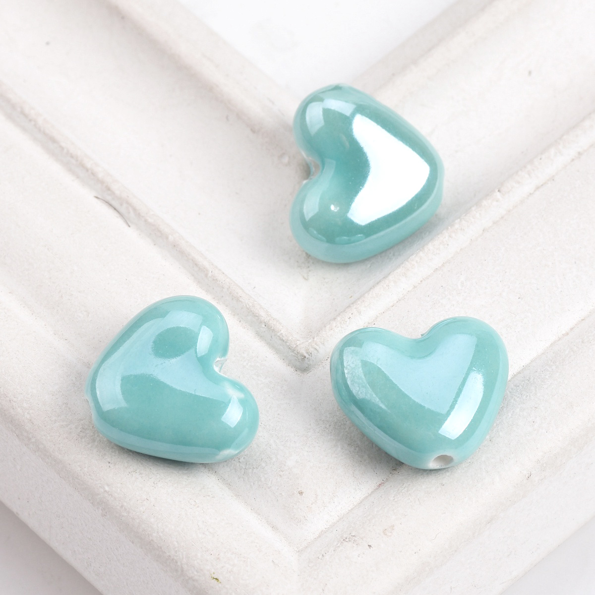 10 Uds. De cuentas sueltas de porcelana de cerámica esmaltada brillante hechas a mano con forma de corazón de 15x13mm para fabricación de joyería, accesorios para manualidades DIY: Plata