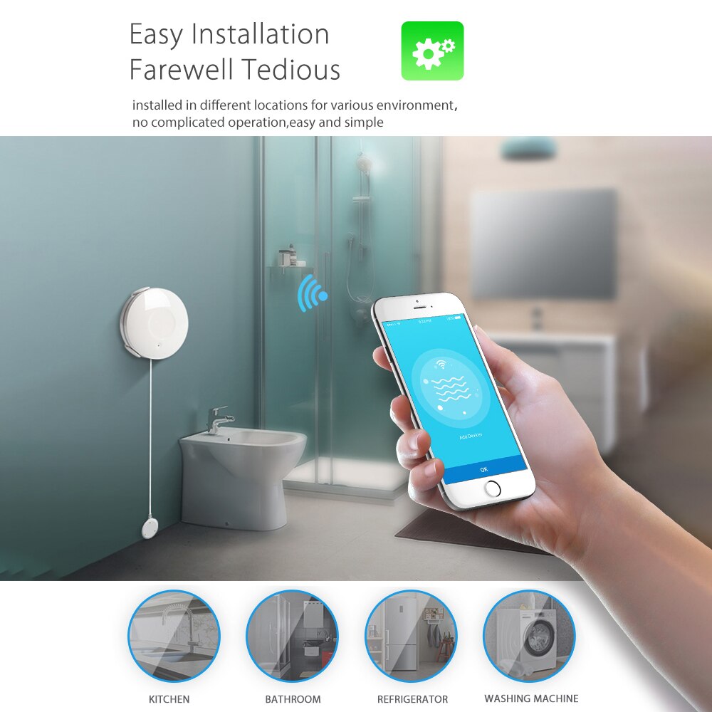 Smart wifi vandsensor alarm, vandlækagedetektor tuya app notifikationsalarmer, vandoversvømmelseslækagealarm hjemmesikkerhed