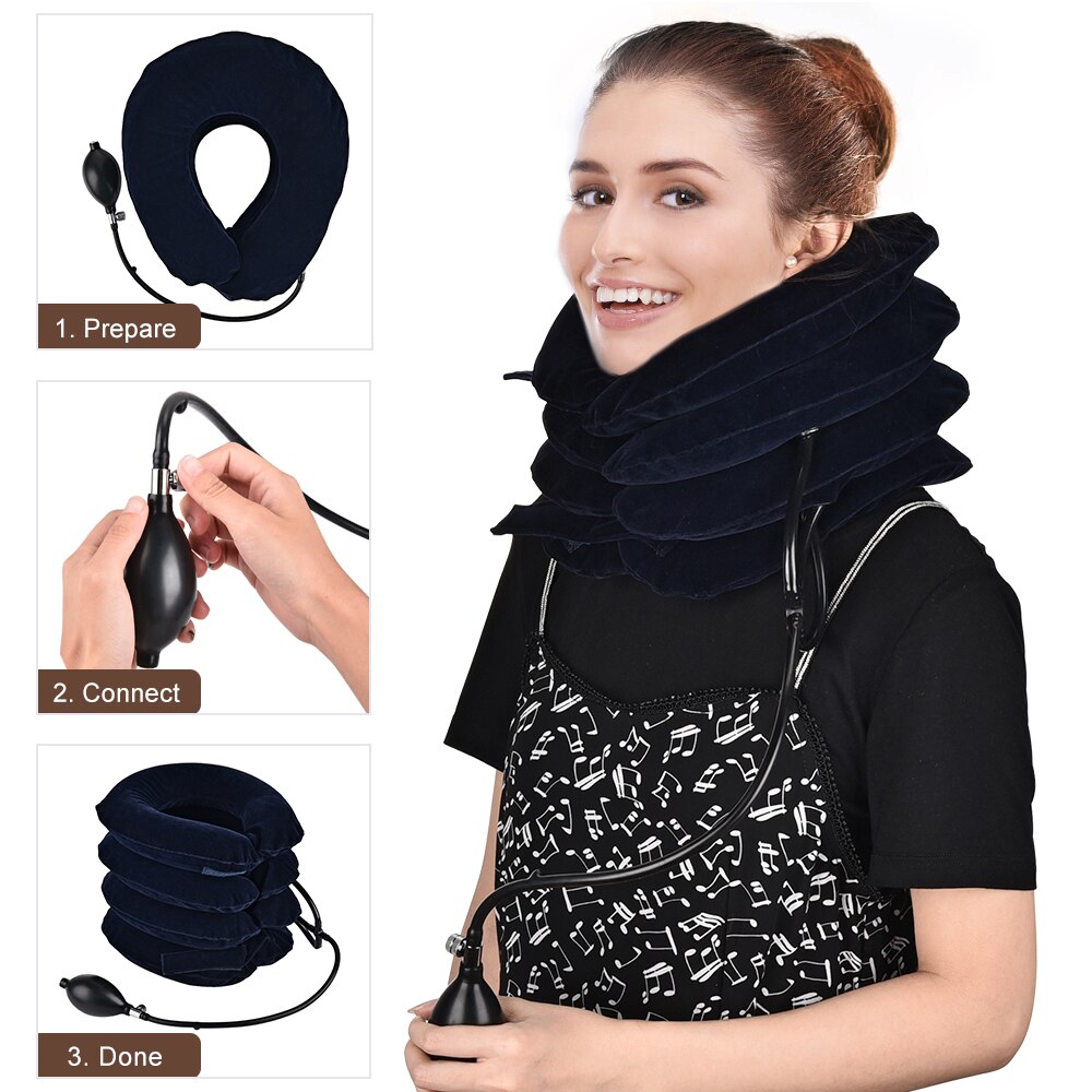 Neck Stretcher Inflatable Air Cervical Neck Traction Device Soft Neck Collar Pillow Collar Pain Relief Blue Brown Tractor