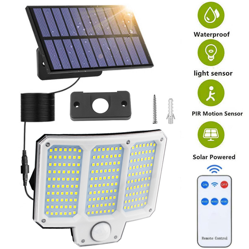 210 LED-zonnelicht Buiten Super Bright Bewegingssensor Solar Strong Power LED Tuinwandlamp IP65 Waterdicht 3 werkmodi: Default Title