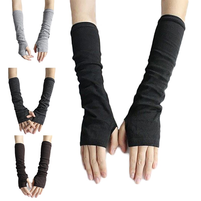 Kobiety ciepła wełniana dzianina rękawiczki bez palców zimowe rękawiczki z dzianiny pół palca rękawiczki mankietowe długie rękawiczki damskie rękawiczki bez palców