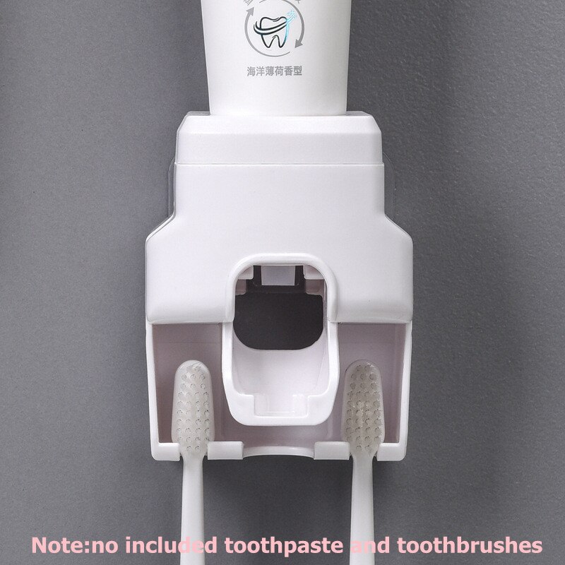 Wall Mount Automatic Toothpaste Dispenser and Small Toothbrush Holder Toothpaste Squeezer for Family Shower Bathroom: white