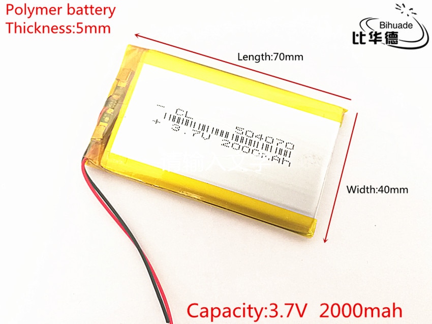 Batteria 3.7V Cella Ricaricabile 2000mAh Lipolimero 504070 per Lampada