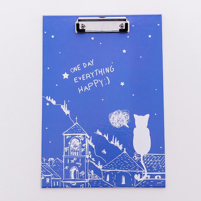 Office clipboard vertical leather writing pad School wooden Office Cute Student Supply Kids A4 Folder: blue