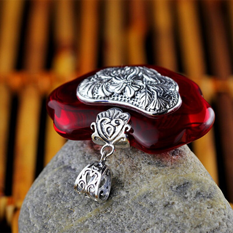 Klassische Granat verrotten Glück Schloss Halskette Anhänger Für Frauen 925 Sterling Silber Ethnische Blume Schmuck Liebhaber der murmeln SP48