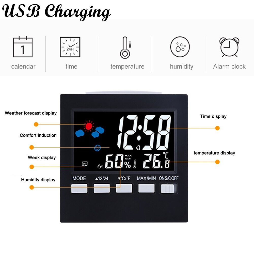 LCD Digital Thermometer Hygrometer Alarm Clock Calendar Weather Station Desk Clock Temperature Humidity Meter Barometer Indoor: 2