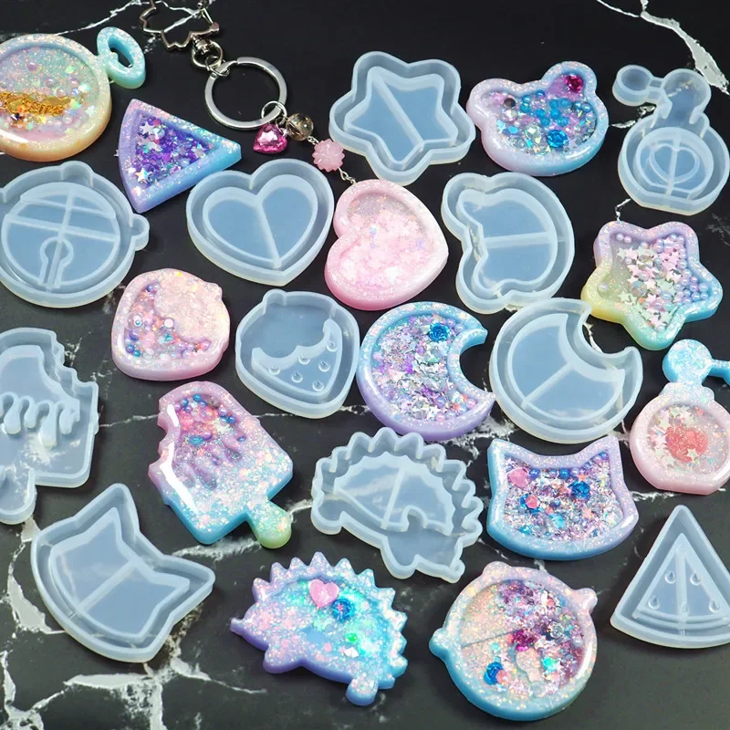 Shaker moldes de silicona resina epoxi oso estrella paleta Shaker molde llavero encantos molde brillante DIY joyería herramienta artesanal
