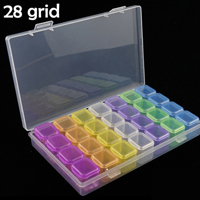 64/28 Grids 5d Diamond Painting Accessories Storage Box Diamond Painting Drill Storage Box Transparent Container: 28  Colorful