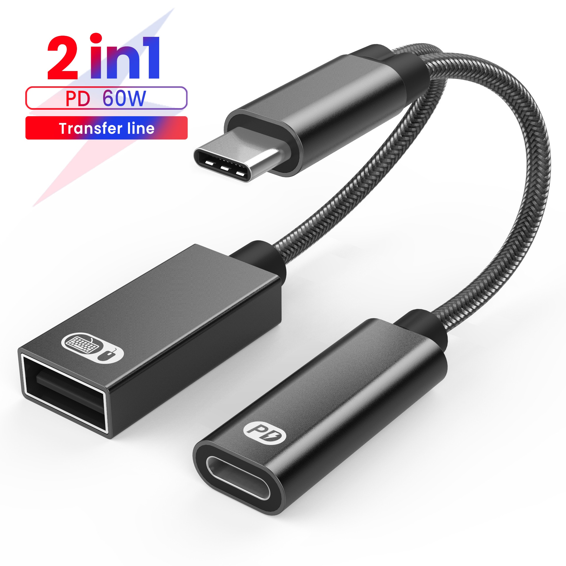 Cable adaptador de teléfono USB C OTG 2 en 1 Tipo C macho a USB C hembra, puerto de carga con adaptador USB divisor hembra para Samsung y Google