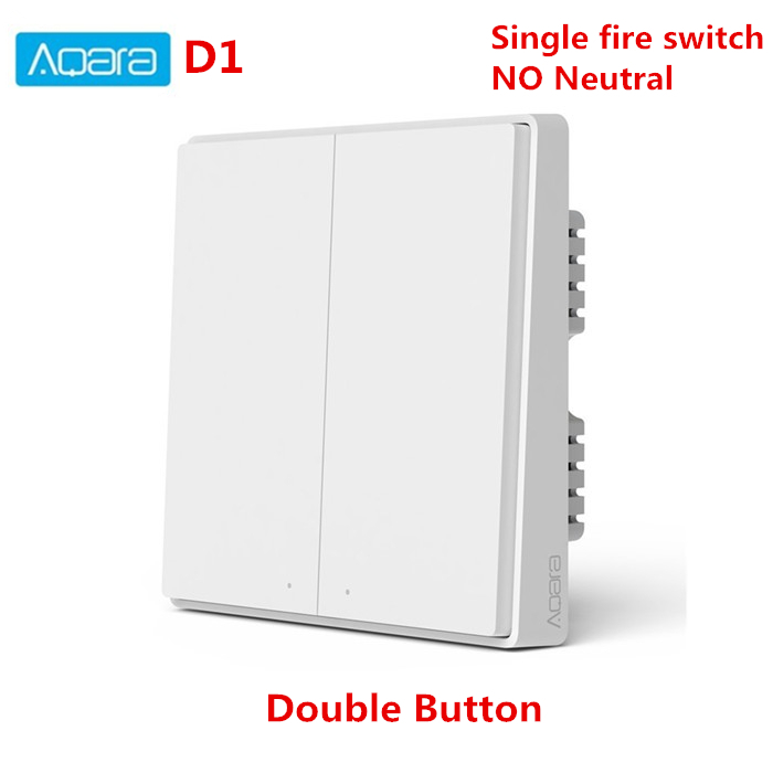 Xiaomi-Interruptor de pared inteligente Aqara D1 Zigbee, interruptor de luz con tecla de Control remoto inalámbrico, cable de fuego neutro, botón Triple para casa inteligente: No Neutral 2key