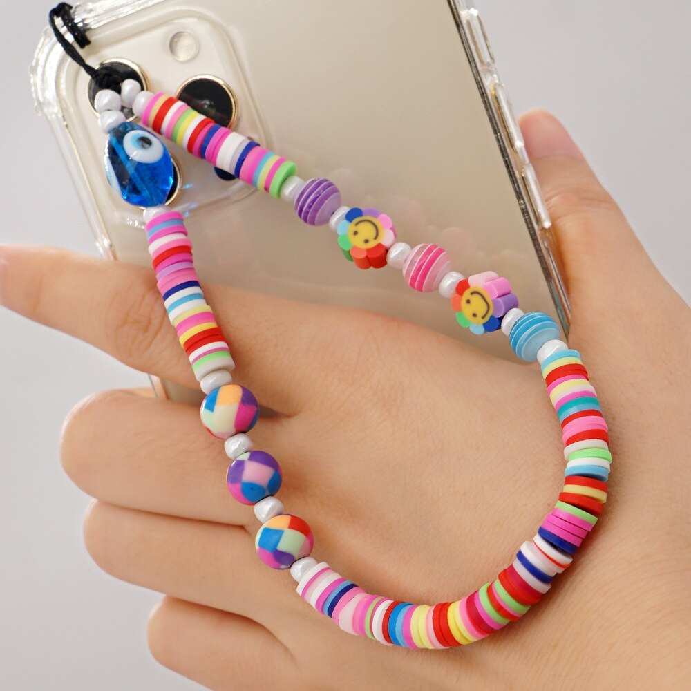 Kleurrijke Acryl Kraal Glimlach Mobiele Telefoon Keten Mobiele Telefoon Strap Anti-Verloren Lanyard Voor Vrouwen Meisjes Zomer Sieraden: 1