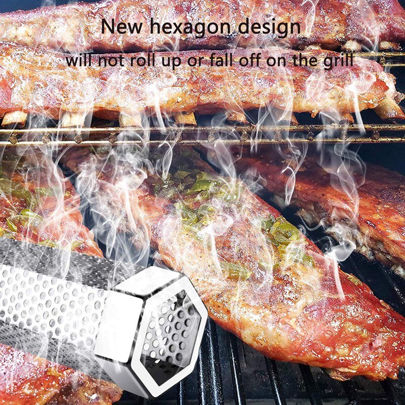 Stainless Steel Barbecue Wood Smoking Pellet Pipe Hexagonal Portable Fruit Wood Bacon Electric Gas Charcoal Smoker: Default Title
