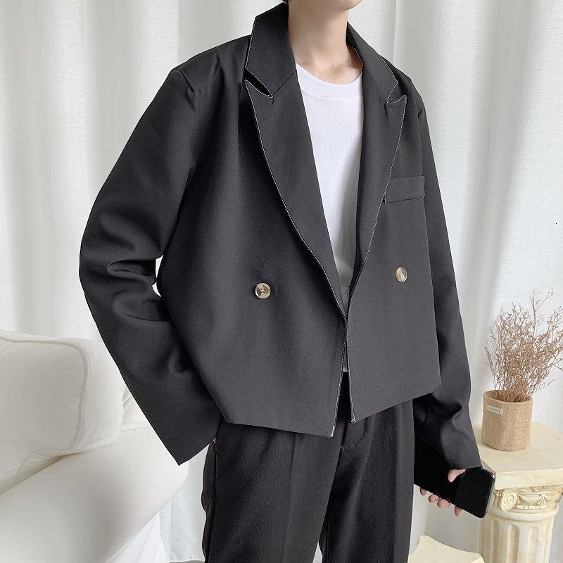 Autumn Short Blazer Men's Solid Color Business Casual Dress Jacket Men Streetwear Loose Korean Style Suit Jacket Mens