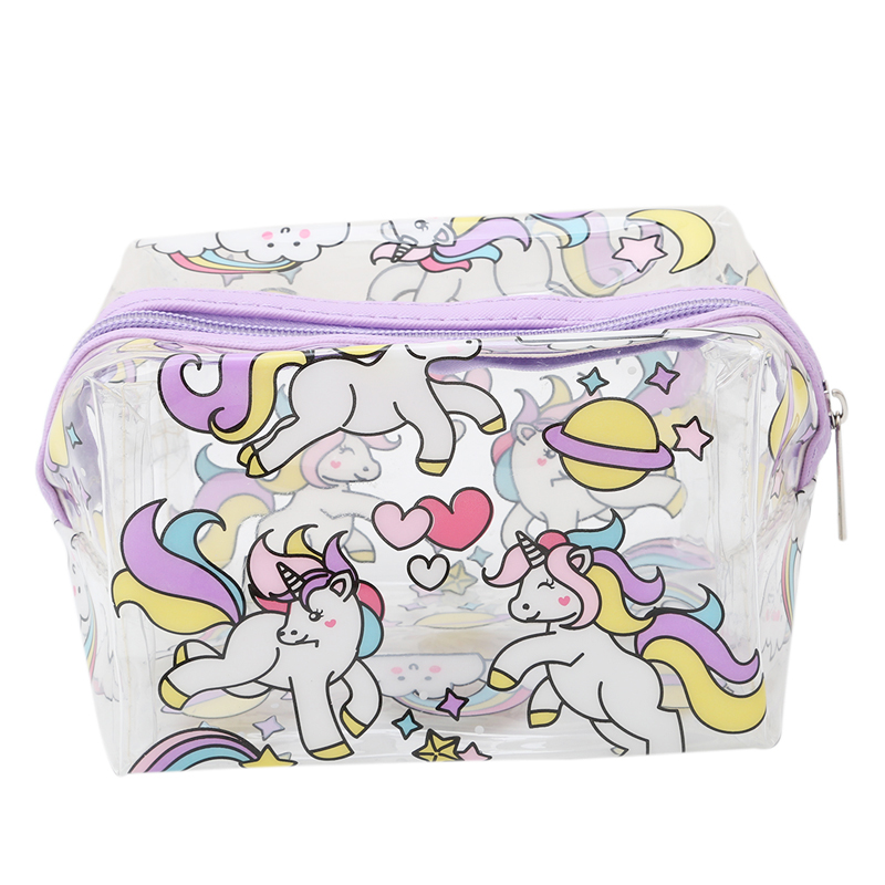 Bolsa de maquillaje transparente unicornio, bolsa de aseo con cremallera impermeable, bolsa de cosméticos portátil de viaje para mujer, unicornio