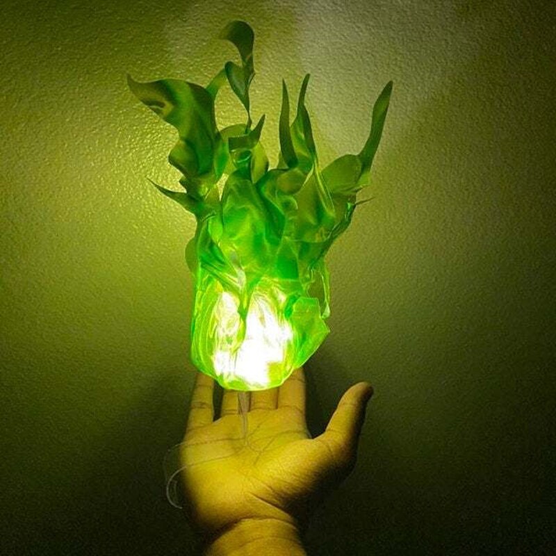 Simulation Floating Fireball Lamp Artificial Fire Flame With Clear Wearable Stand Halloween Decor Props C1: Green