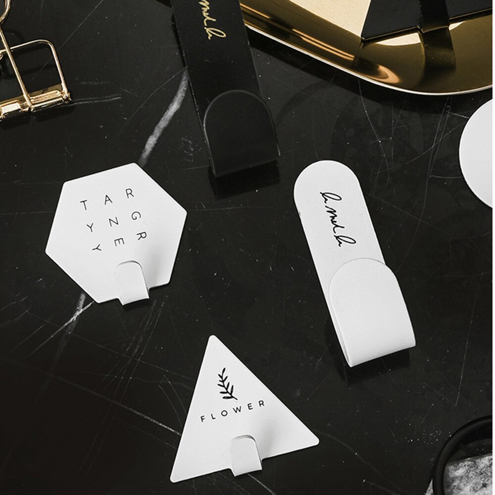 4pcs Simple Geometric Elements Key Hook Wall Coat Hanger Letter Rack Key Holder Self-adhesive Stand For Home Decoration