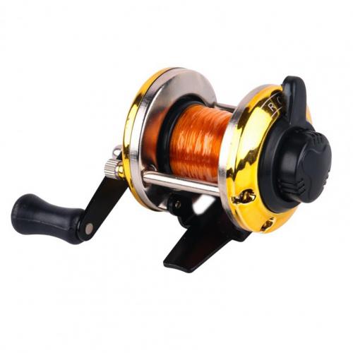 Rueda de tambor de pesca de Metal, herramienta de aparejos de pesca con línea, ahorro de trabajo, Mini arrastre, carrete de pesca en hielo, rueda giratoria ajustable: Yellow