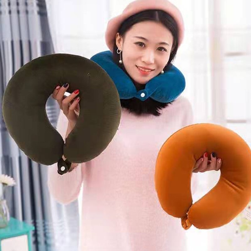 GXMA 30x28cm Soft U-Shaped Neck Protection Pillow Office Sleep Nap Cushion Travel Car Train Head Support Solid Color