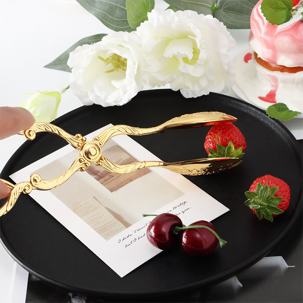 Pinza de aleación de Zinc para comida, plato de fruta y flores tallado en 3D, ensalada, postre, utensilios de cocina modernos para el hogar