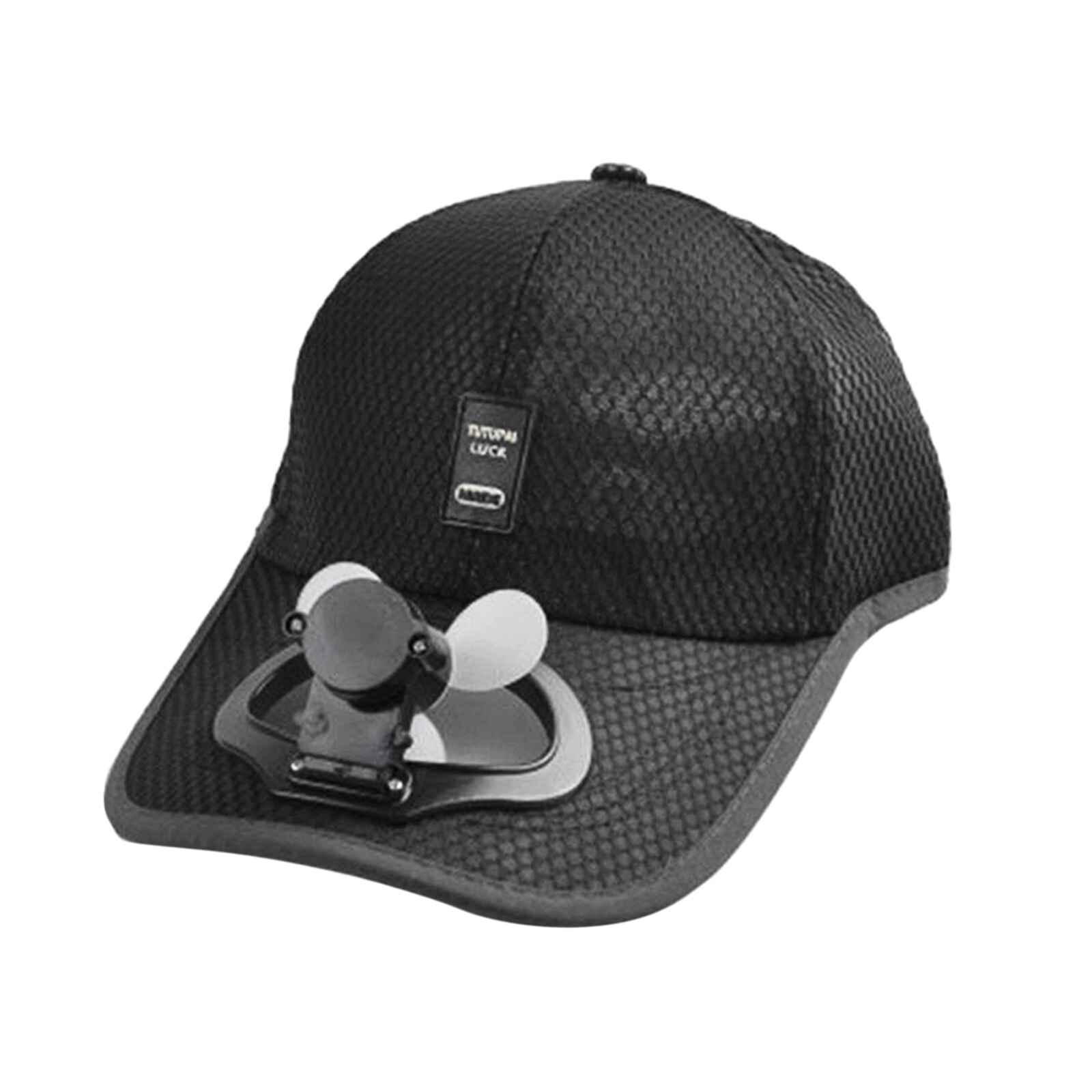 Cooling Fan Baseball Cap Adjustable Sun Visor Hat Outdoor Hiking Peaked Caps: Black